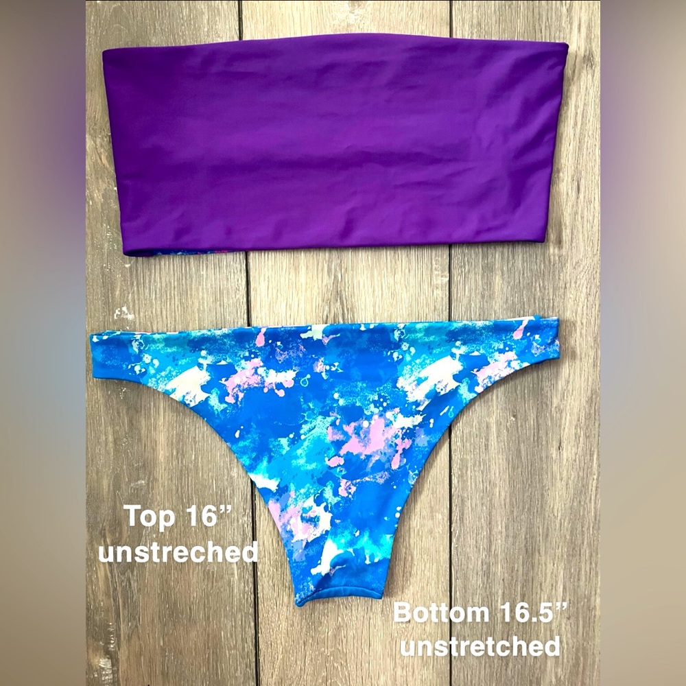 Fused Hawaii Bikini. Purple Strapless Top & High Rise Reversible Bottom